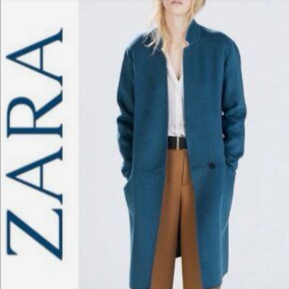 Zara Jackets & Blazers - ZARA TEAL BLUE WOOL BLEND LONGLINE HAND-MADE 1 BUTTON CLOSURE DRESS COAT SZ MED